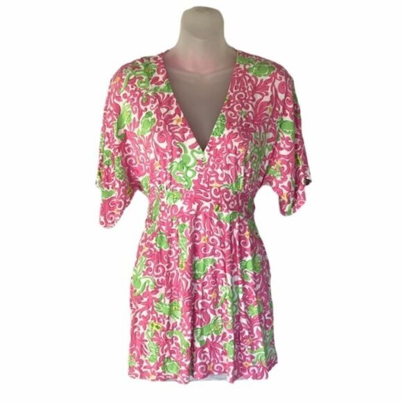 Lilly Pulitzer V-Neck Pink Green Tie Dress XS - Picture 1 of 7